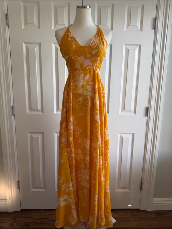 Free People Dresses & Skirts - Free People Lille Halter Yellow Floral Dress Boho Open Back Side Cutouts Size S